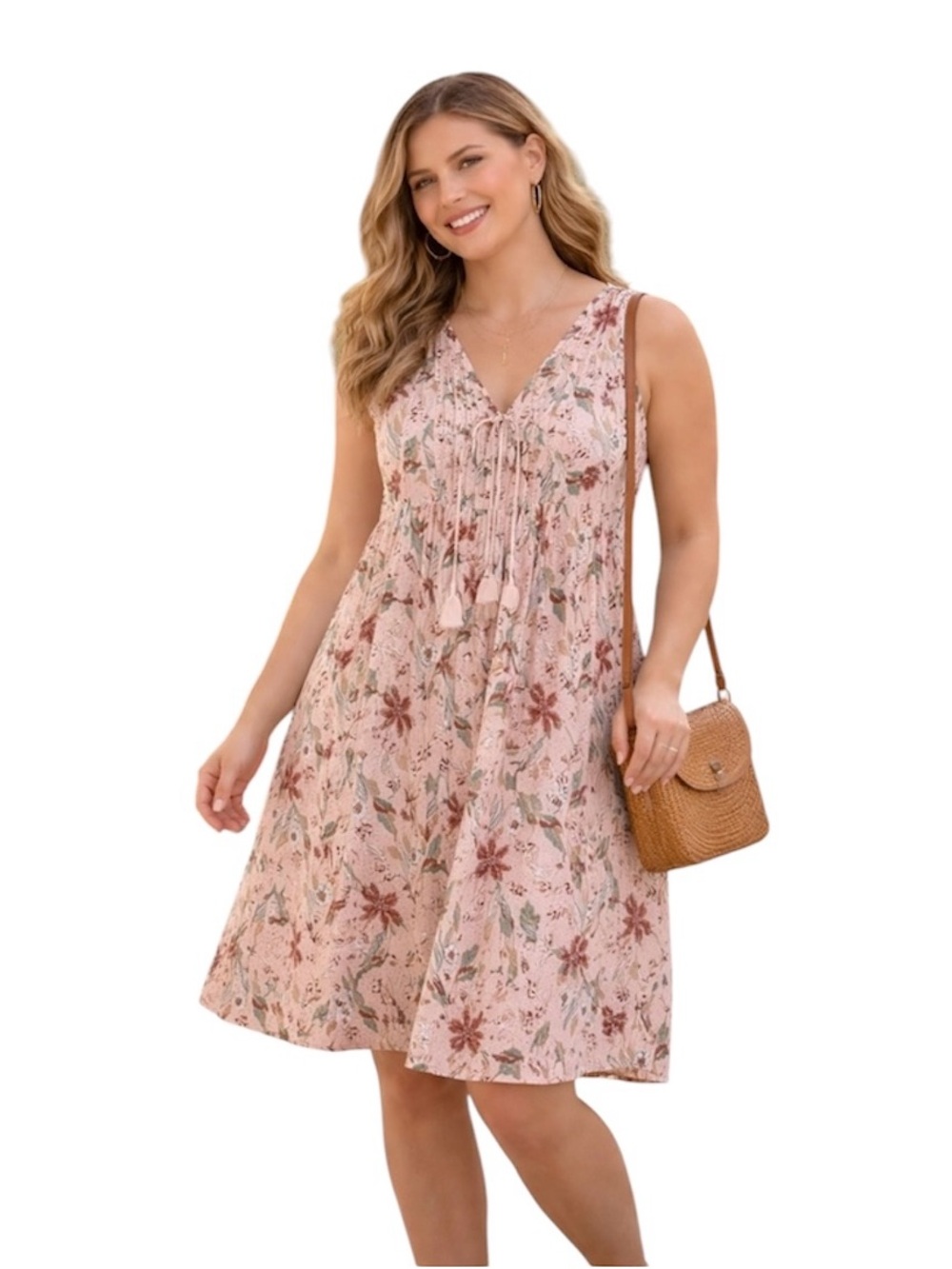 2/$30 Universal Thread Pink Floral Boho Sleeveless Midi Dress Pockets Large